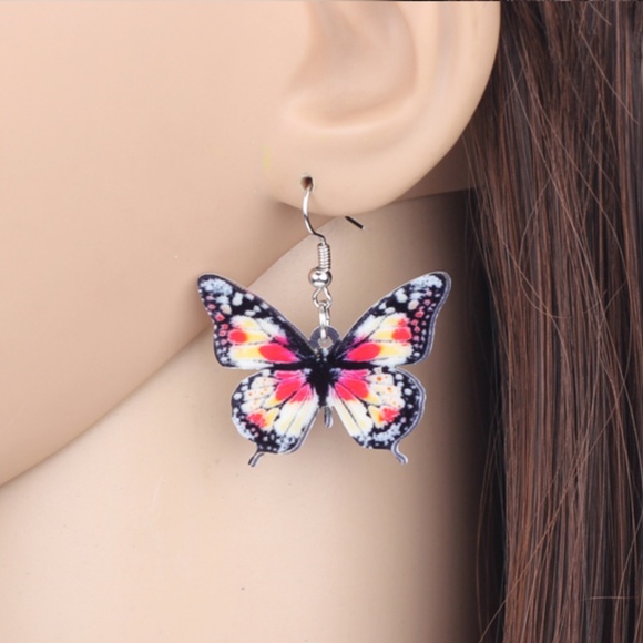 NEW Acrylic Red Butterfly Earrings - Picture 4 of 6
